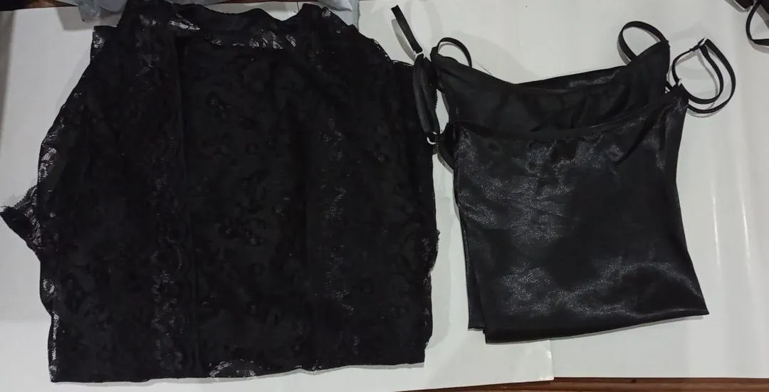 Black Lace Nightgown with White Tights for Women