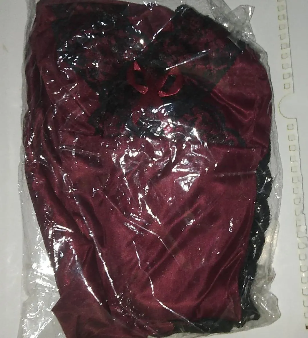 Maroon Silk Lace V-Neck Sleep Shirt & Shorts Set