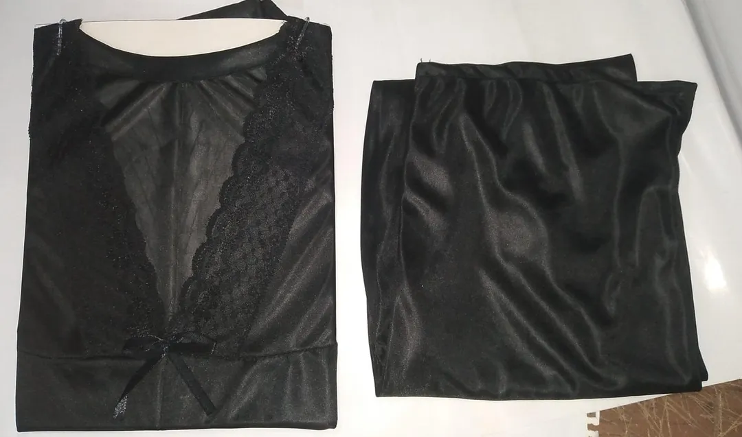 Black Silk Lace V-Neck Nightgown Set for Women