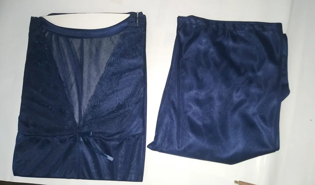 Blue Silk Lace Nightgown Set for Women