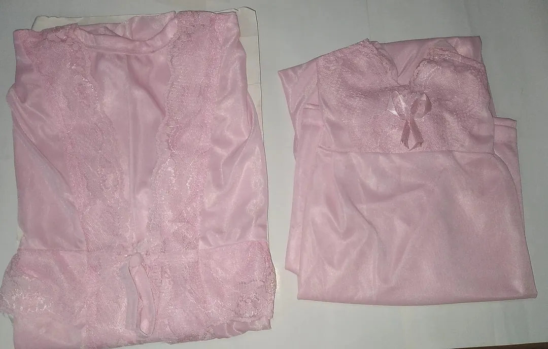 Pink Silk Lace V-Neck 2-Piece Sleep Set for Women