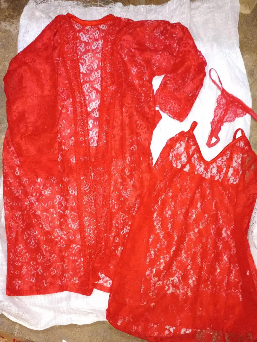 3 Pcs Luxury Transparent Nighty (Gown Inner Panty) / Net Lace Comfortable And Lightweight Lingerie Set