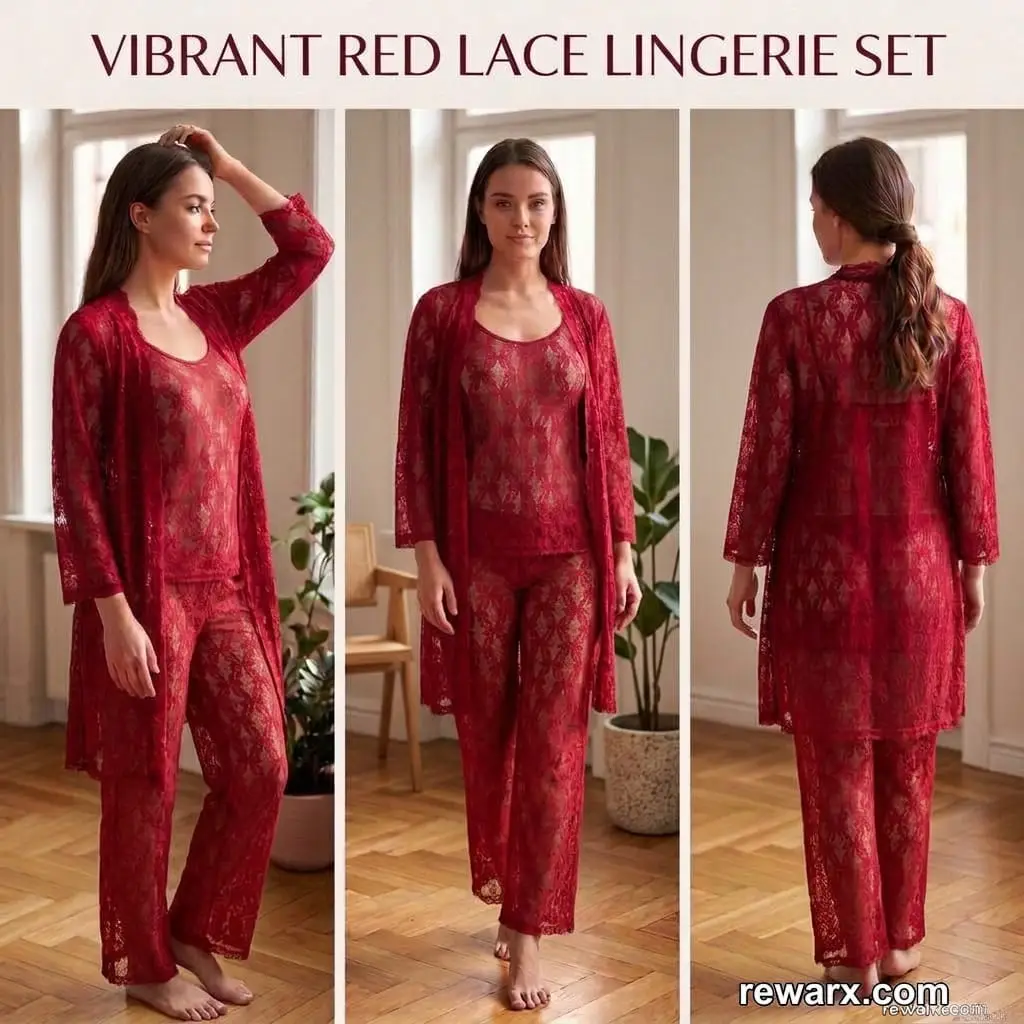Luxury 3 Pcs TransparentNighty (Gown Inner Trouser)/ Net Lace Comfortable And Lightweight Lingerie Set