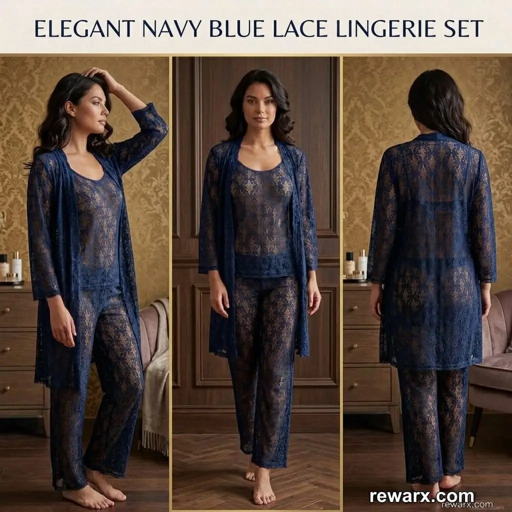 Luxury 3 Pcs TransparentNighty (Gown Inner Trouser)/ Net Lace Comfortable And Lightweight Lingerie Set