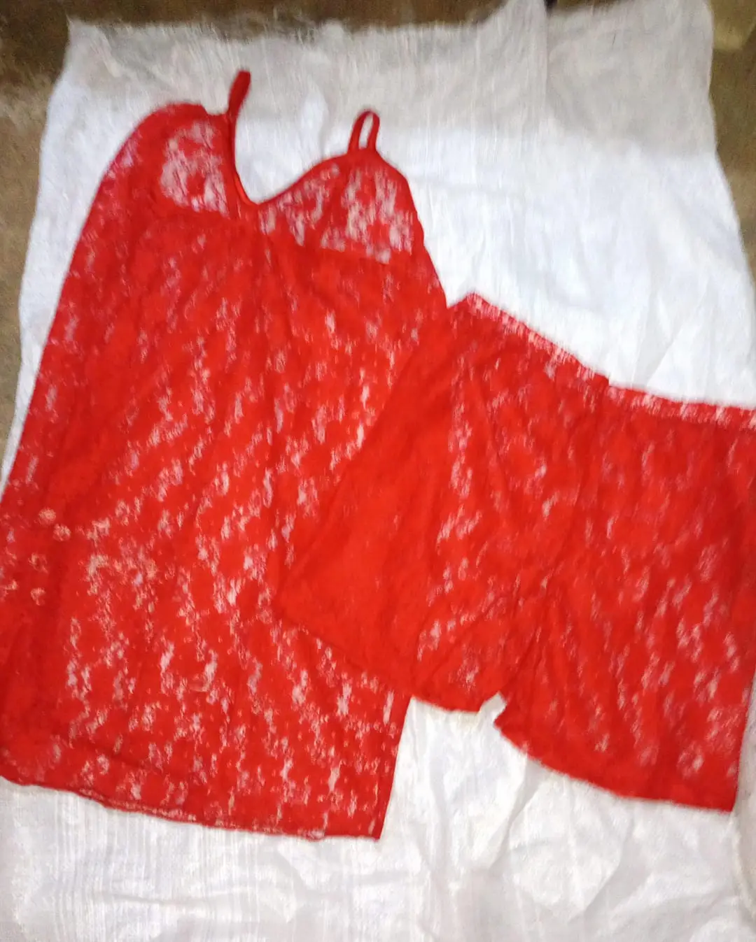 2 Pcs Transparent Top Shorts Nighty / Net Lace Comfortable And Light weight Lingerie Set