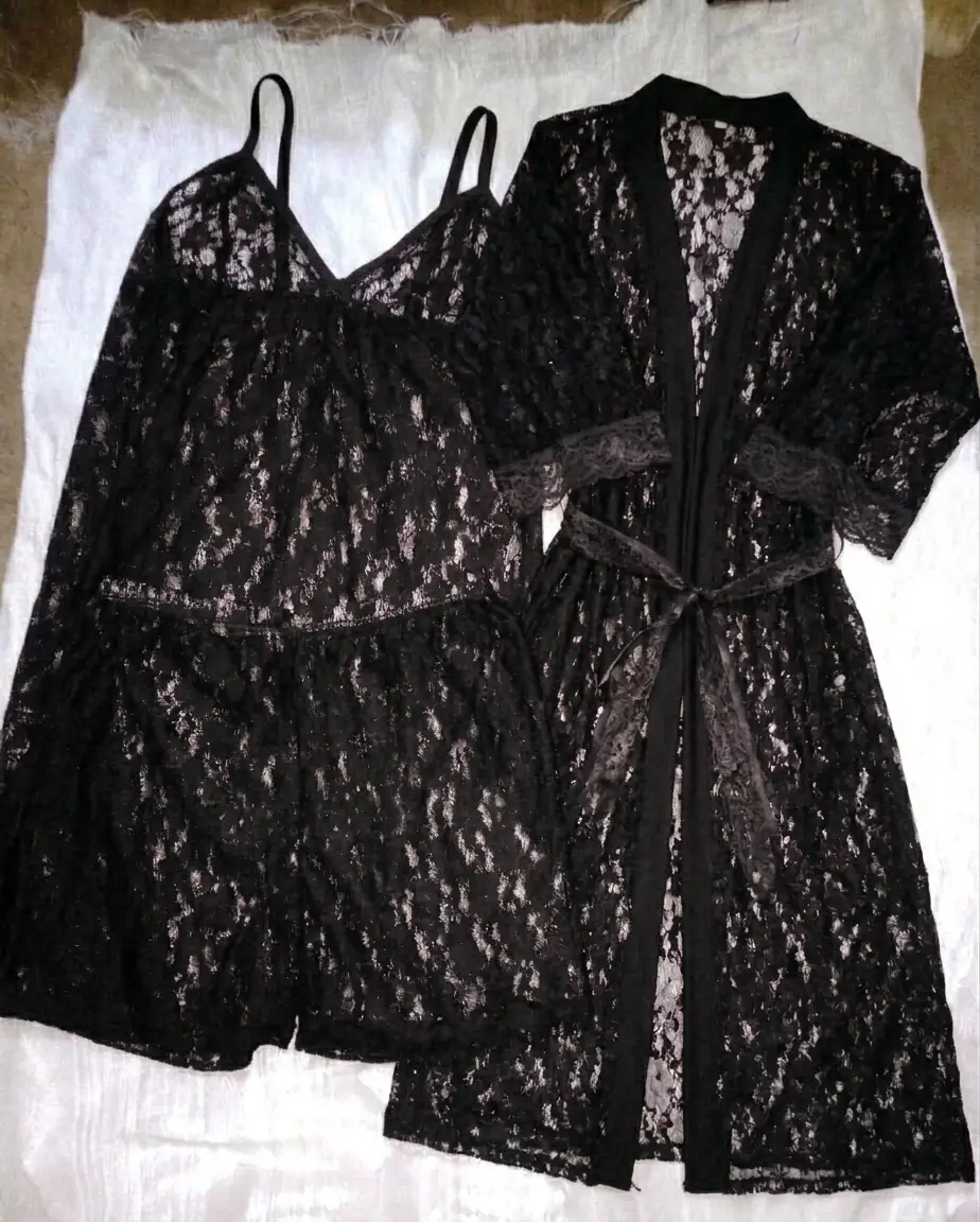 Luxury 3 Pcs Transparent Nighty (Gown Top Shorts)Net Lace Comfortable And Light weight Lingerie Set