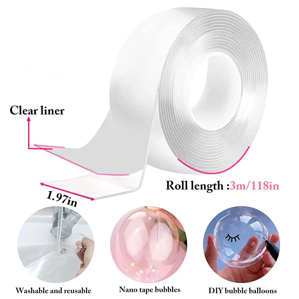 Only Nano Tape Nano Tape Balloon – Nano Tape Plastic Bubbles Balloon, Two Sided Tape for with DIY Craft, Birthday Party & Pool Party | 1 Nano Tape Roll 3m Length 1 Inch Width Double Sided Tape (Use Hot Air to Soften & Make Unlimited DIY Craft)