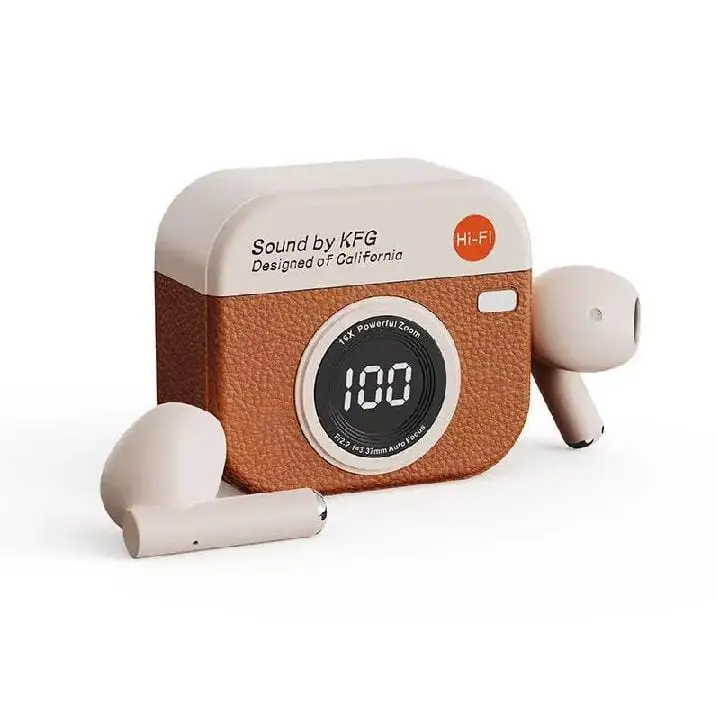 Brown Earbuds Camera Design Premium Quality 100%