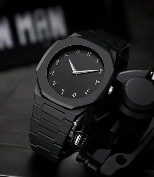 Black Arabic Aura Watch For Men – Elegant Design, Arabic Numerals, Premium Quartz Movement ?