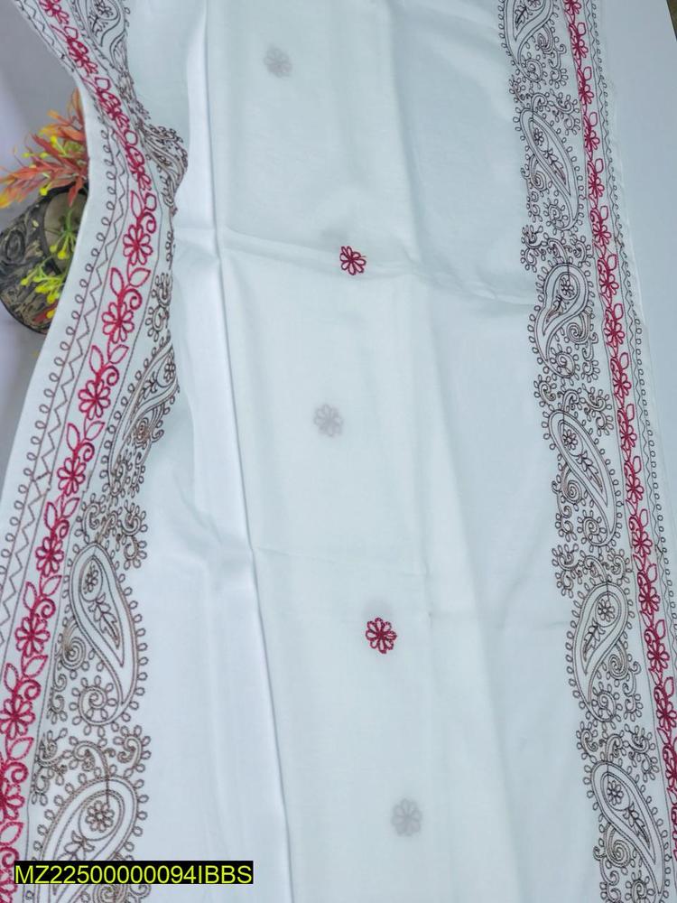 Women Swiss Lawn Embroidered Shawl Red Brown Border