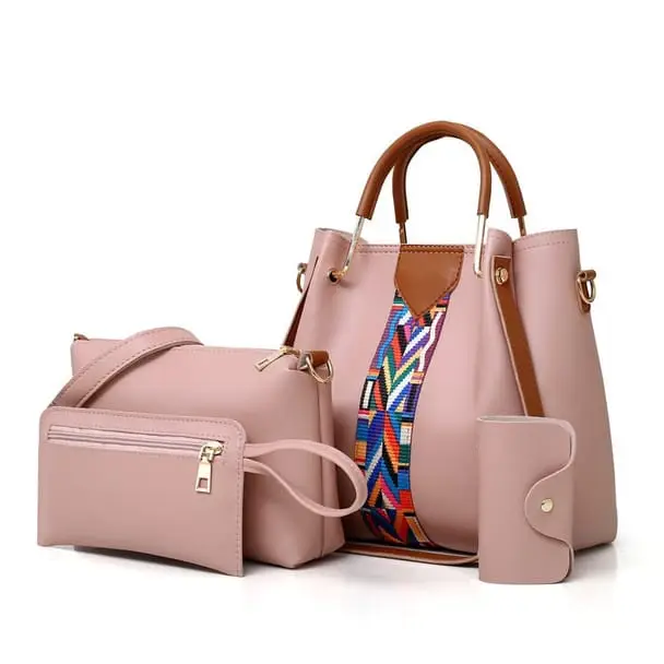 Women's Faux Leather Textured Hand Bag Set