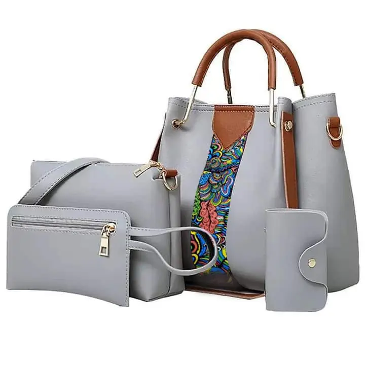 Women's Faux Leather Textured Hand Bag Set