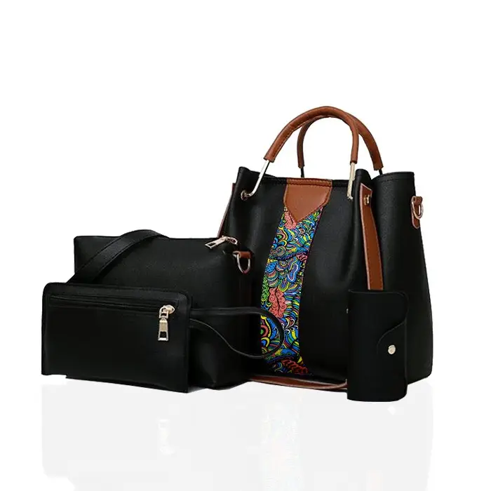 Women's Faux Leather Textured Hand Bag Set