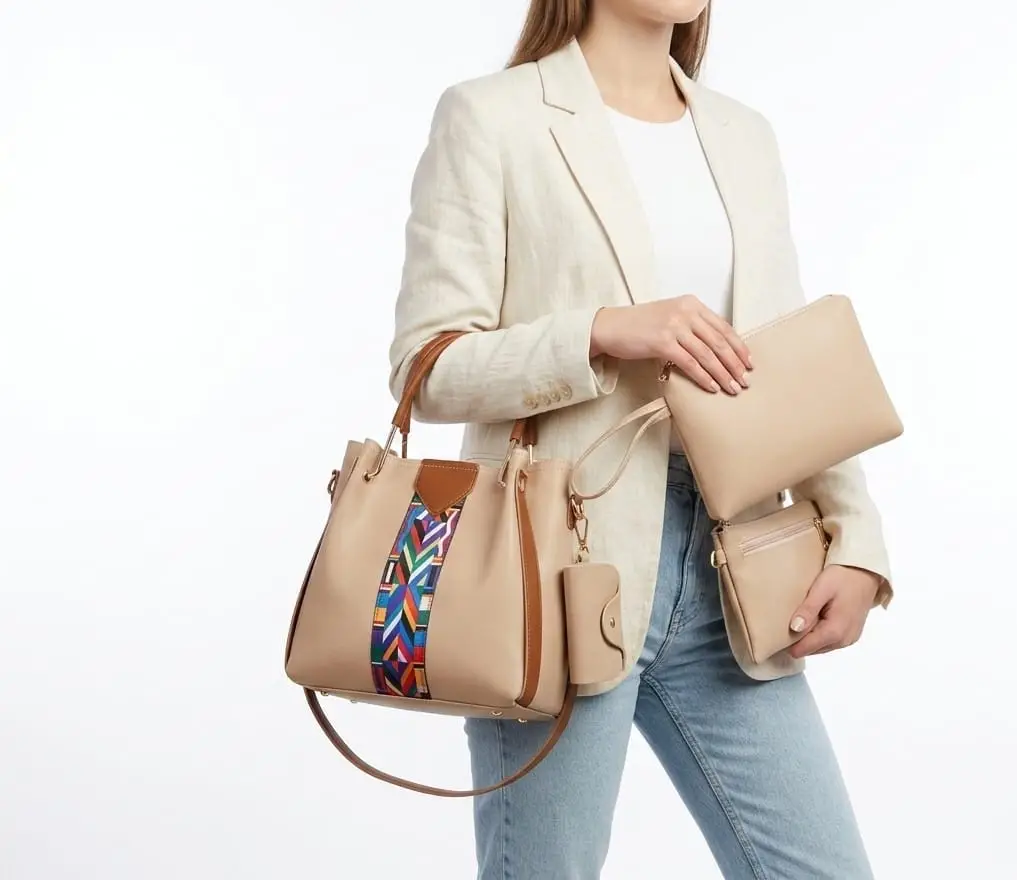 Women's Faux Leather Textured Hand Bag Set
