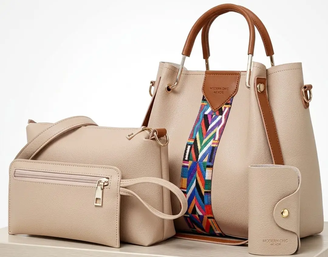 Women's Faux Leather Textured Hand Bag Set