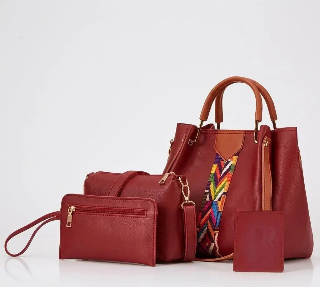 Women's Faux Leather Textured Hand Bag Set