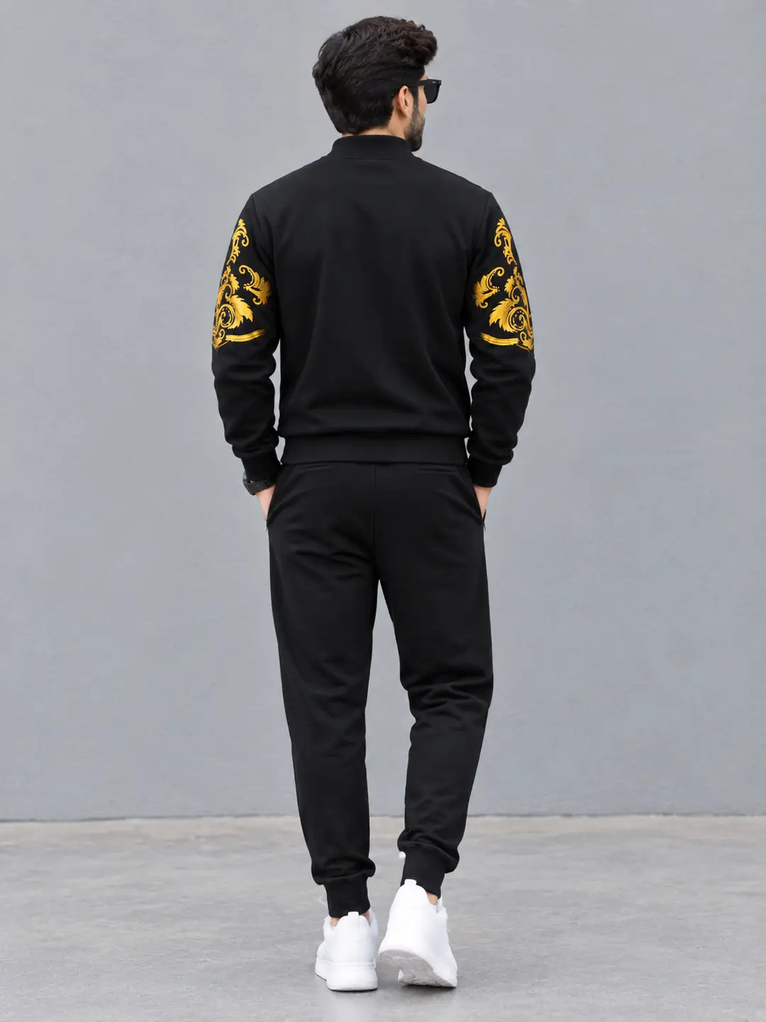 2 Pcs Men's Fleece Printed Zipper Track Suit
