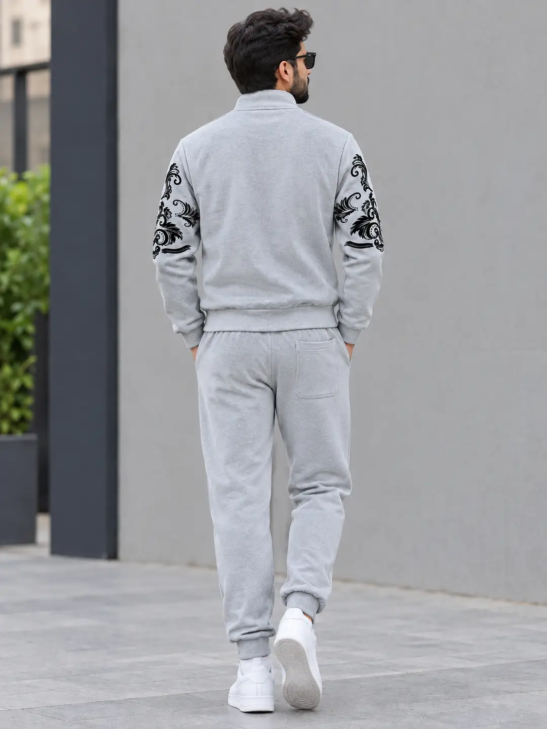 2 Pcs Men's Fleece Printed Zipper Track Suit