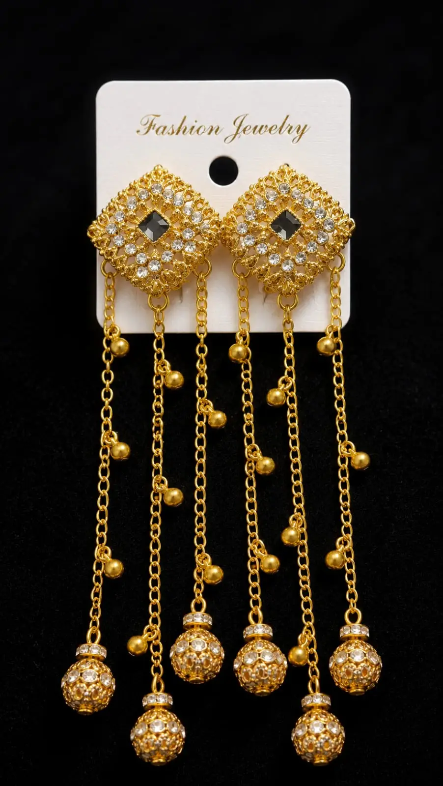 3 Layered Gold Plated Artificial Stones Earrings