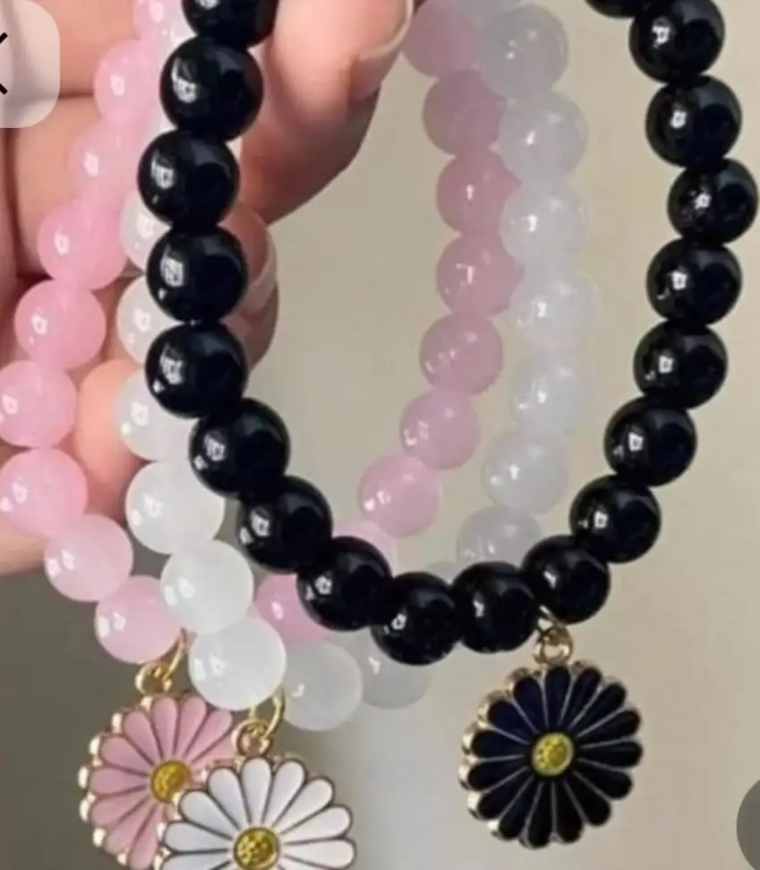3 Pcs Pearl Stone Acrylic Plated Pearl Plain Bangle