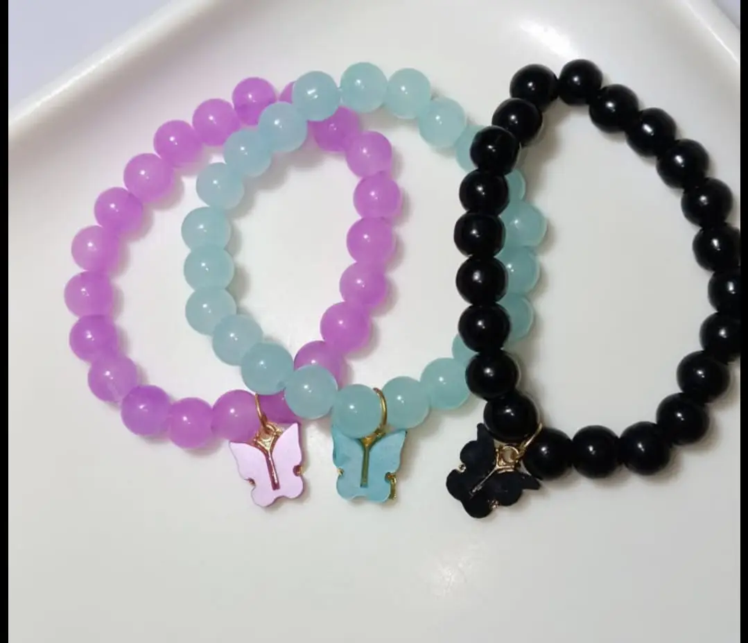 3 Pcs Pearl Stone Acrylic Plated Pearl Plain Bangle