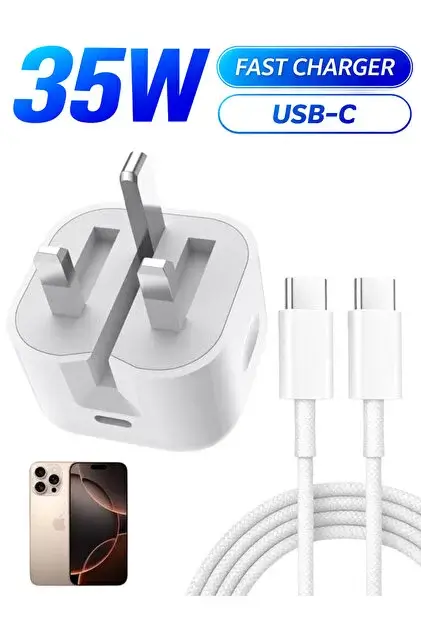 35W Charger PD 35W Charger 3PIN Power Adapter With Type-C to Type-C Cable And Without Cable Compatible with 15 & 16 Series | 35W Adapter | 35W Adapter with cable