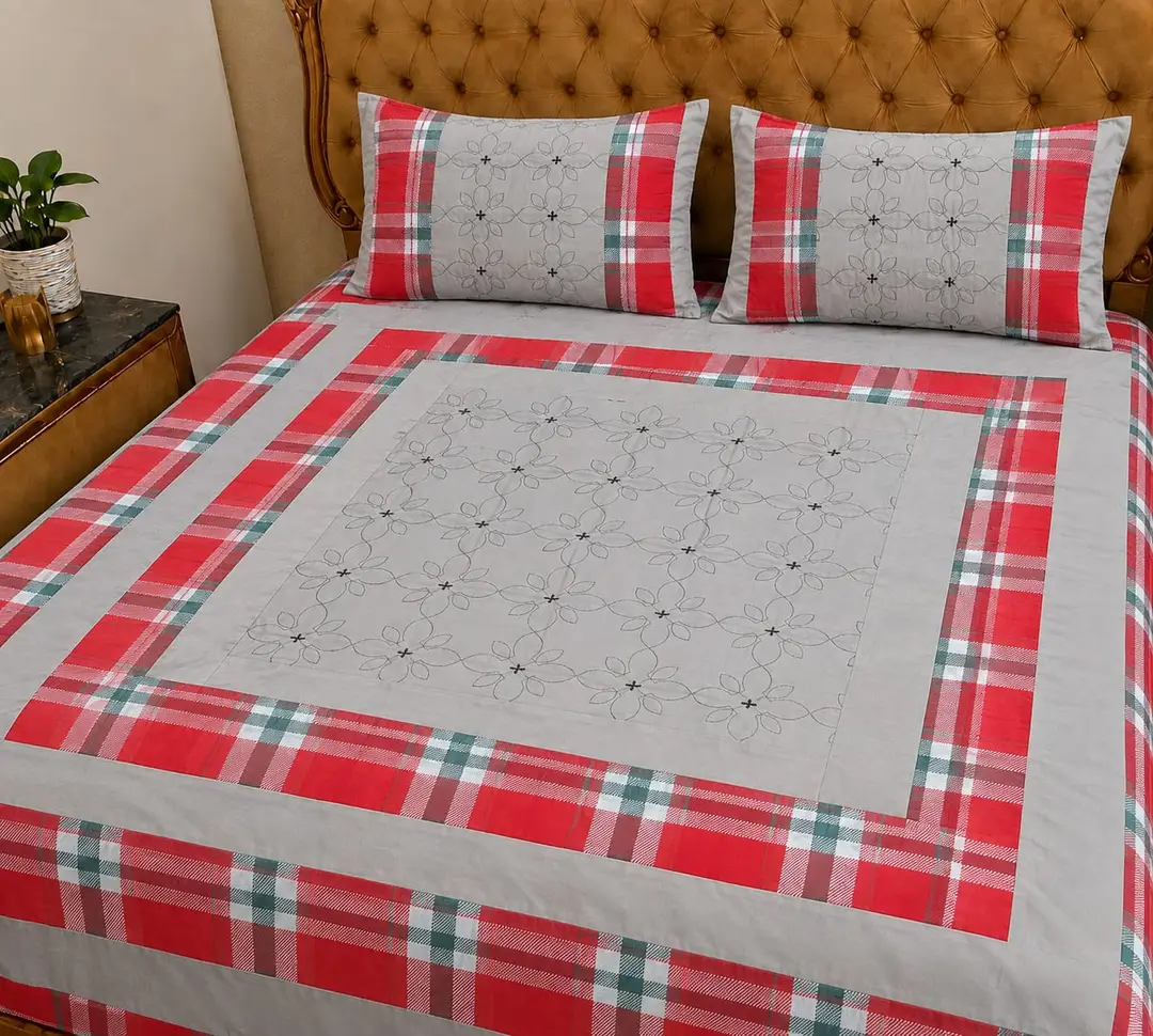 3 Pcs Cotton Patchwork Double Bedsheet
