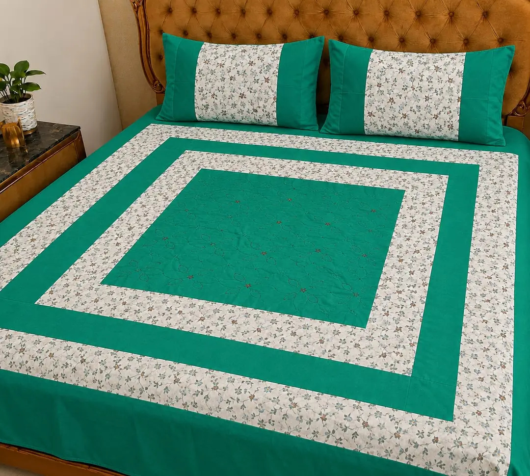 3 Pcs Cotton Patchwork Double Bedsheet