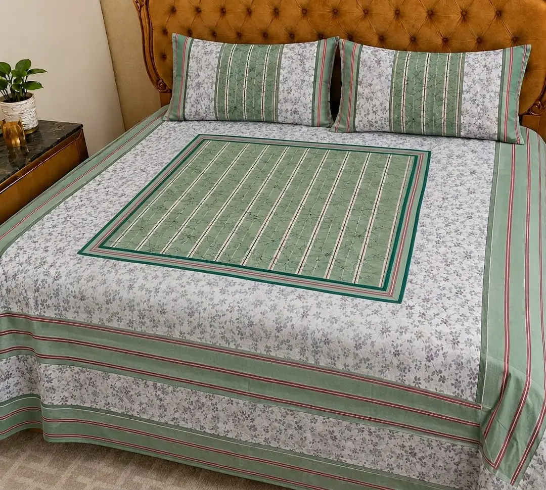 3 Pcs Cotton Patchwork Double Bedsheet