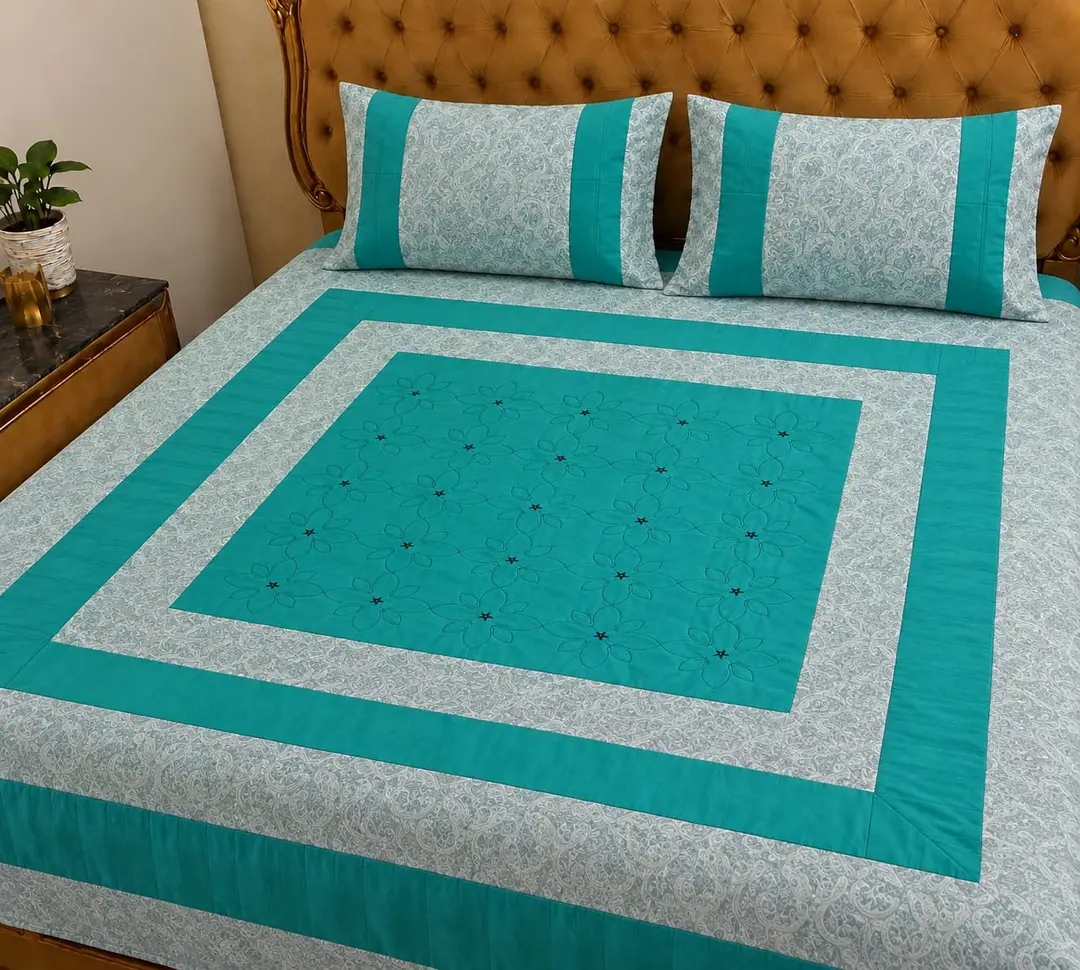 3 Pcs Cotton Patchwork Double Bedsheet