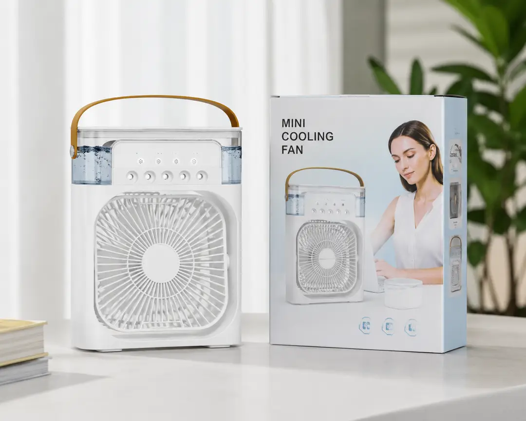 Mini Cooling Fan with Water Mist | Portable USB Air Cooler | 3 Mist Modes | Quiet Cooling Fan