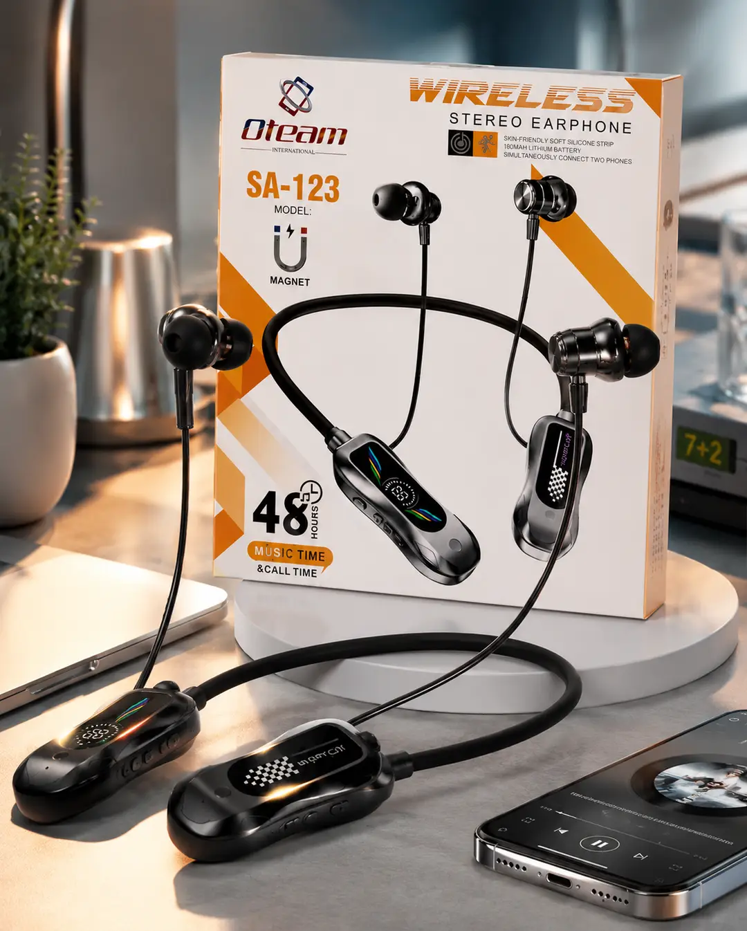 Oteam SA-123 Wireless Stereo Neckband Earphones | Bluetooth Magnetic Earbuds | 48 Hours Battery Backup
