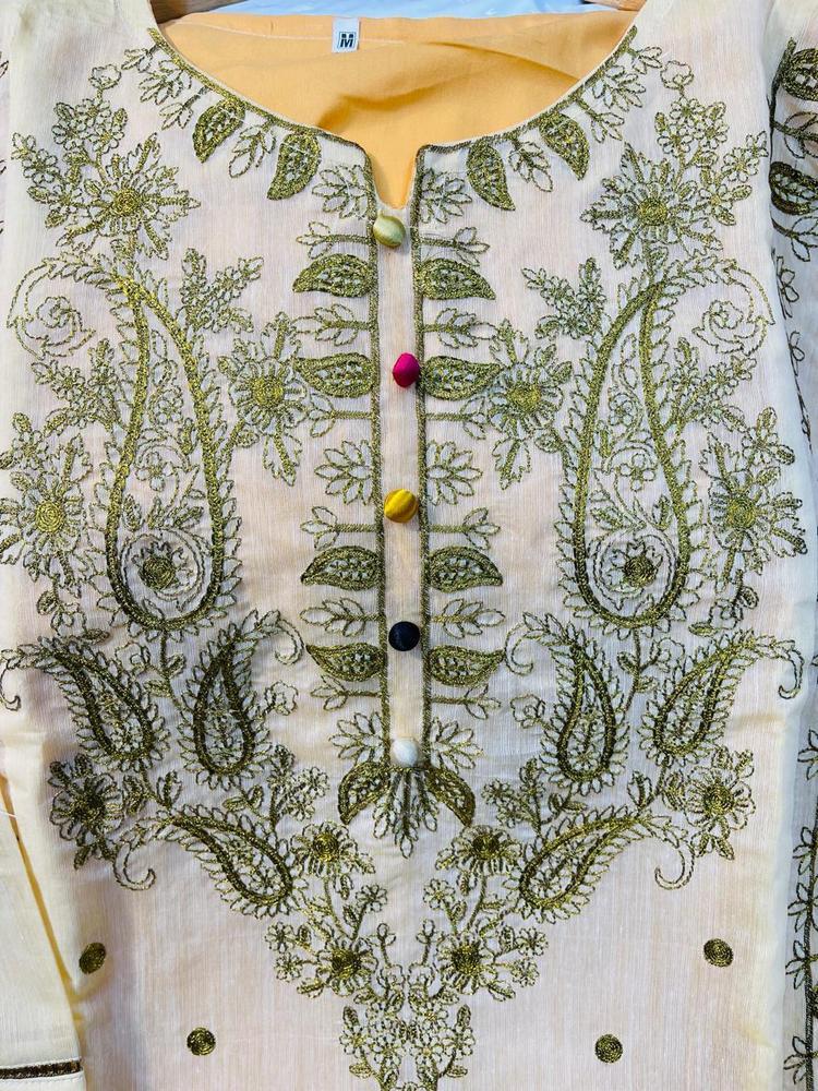 2 Pcs Women's Stitched Paper Cotton Embroidered Suit