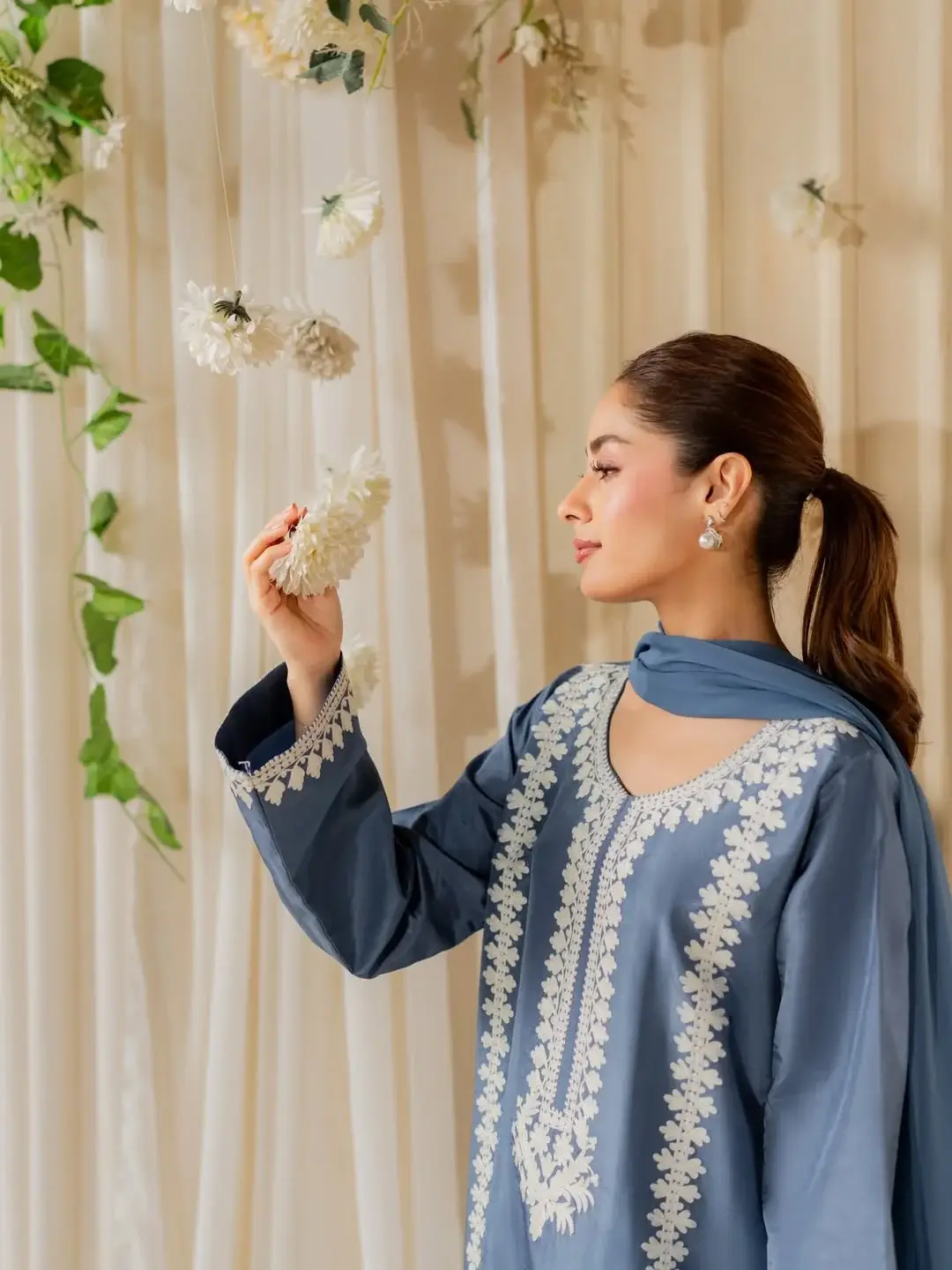 Stunning Embroidered Raw Silk Suit Set - 3 Pcs