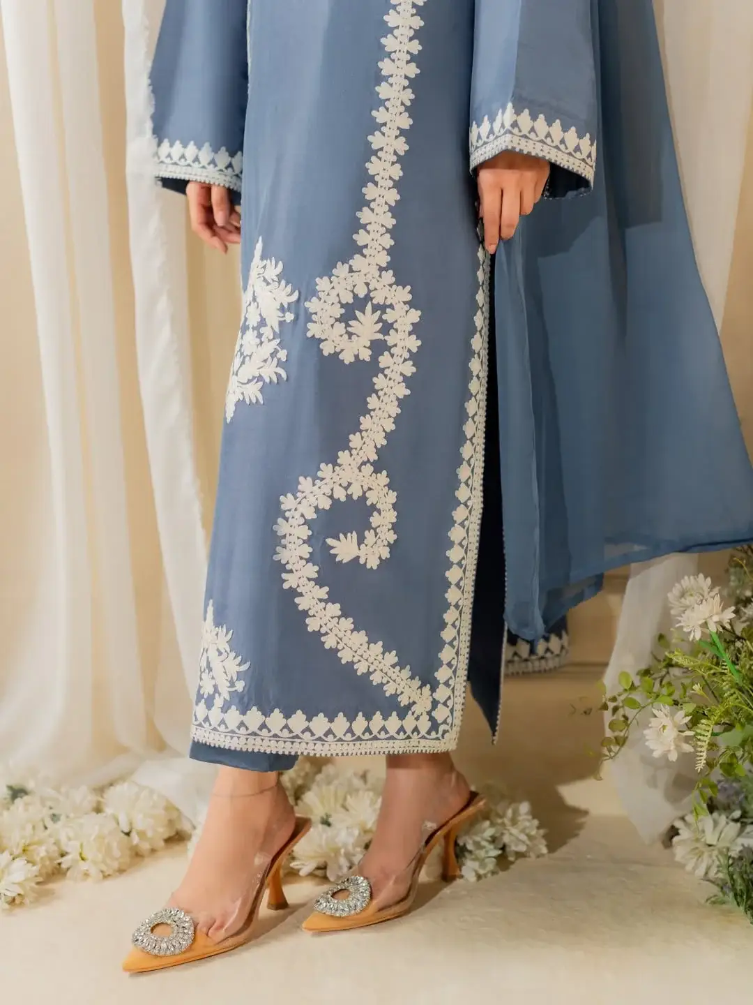 Stunning Embroidered Raw Silk Suit Set - 3 Pcs