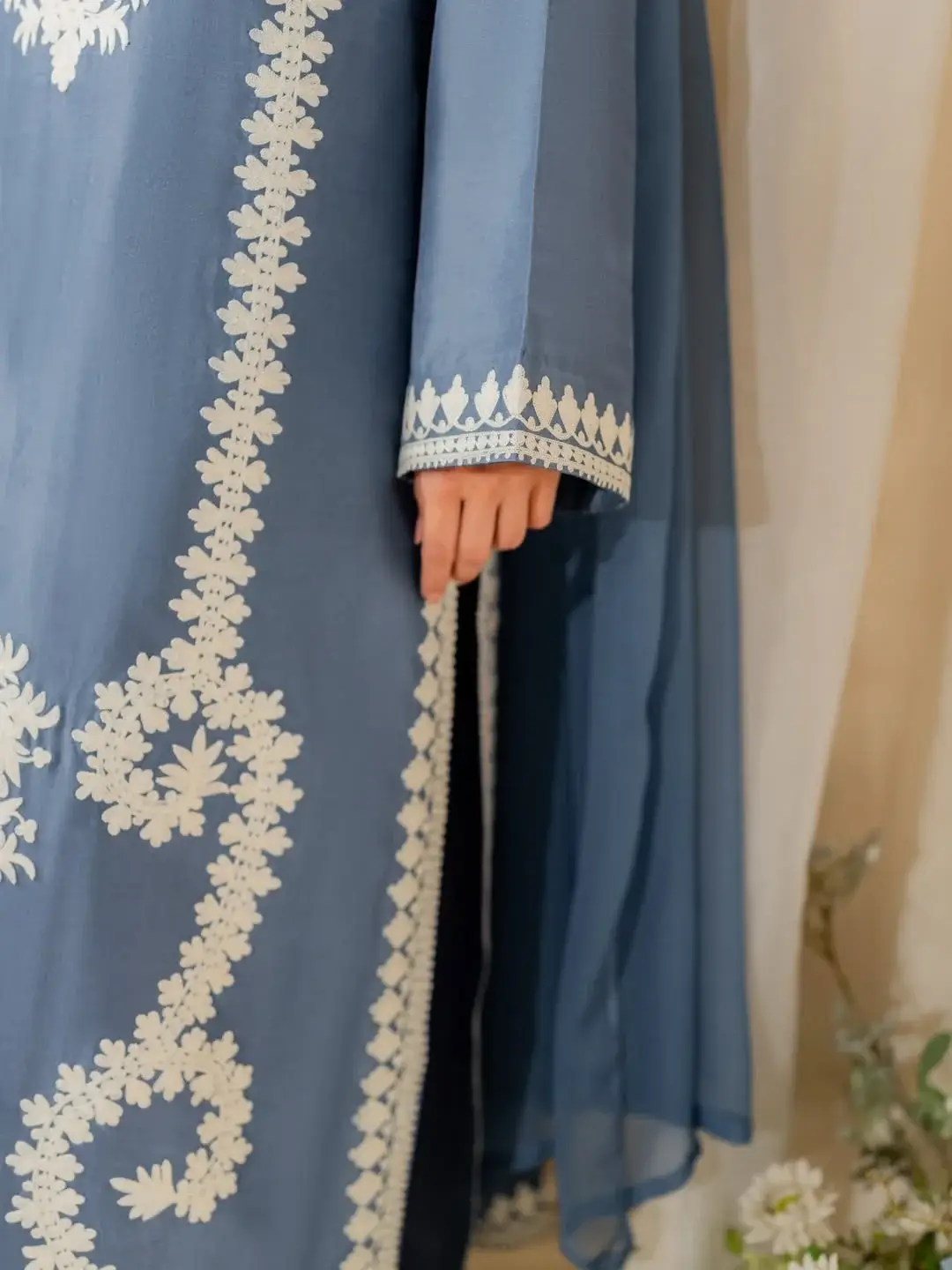 Stunning Embroidered Raw Silk Suit Set - 3 Pcs