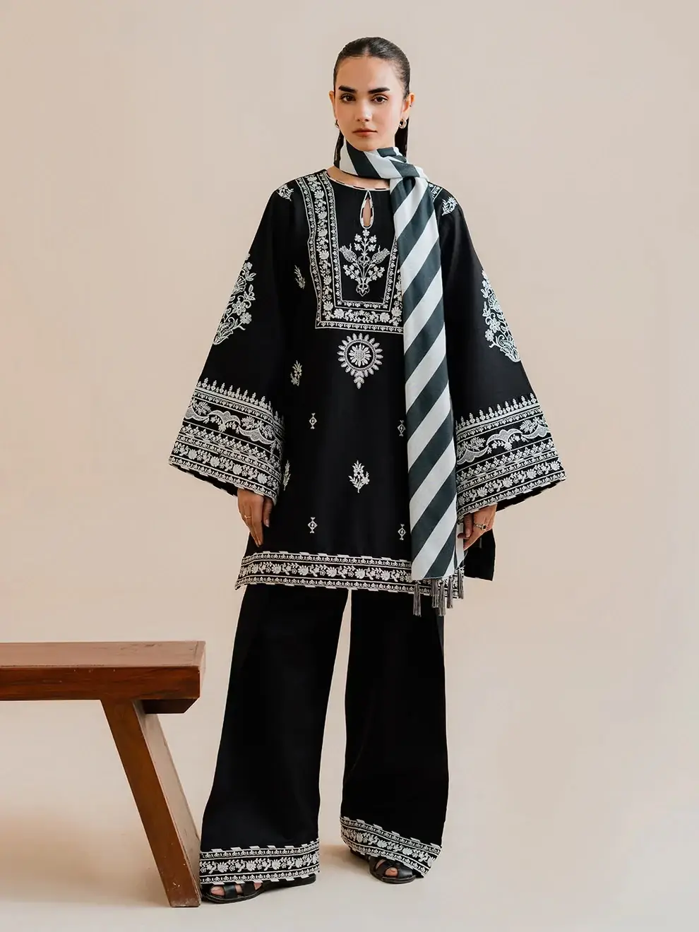 Stylish Linen Embroidered Suit - 3 Pcs Collection for Women