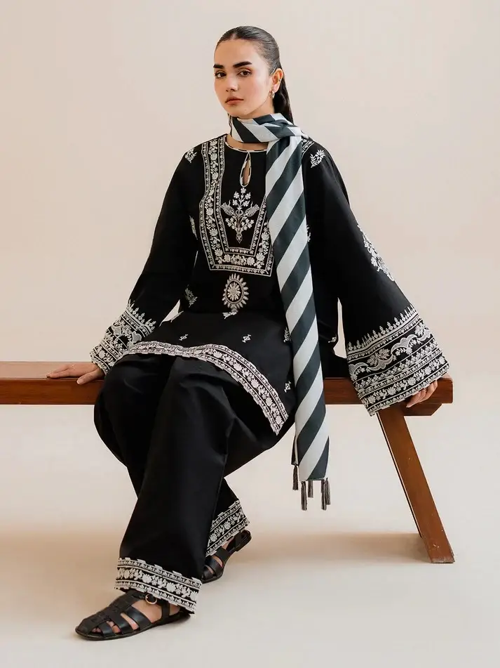 Stylish Linen Embroidered Suit - 3 Pcs Collection for Women