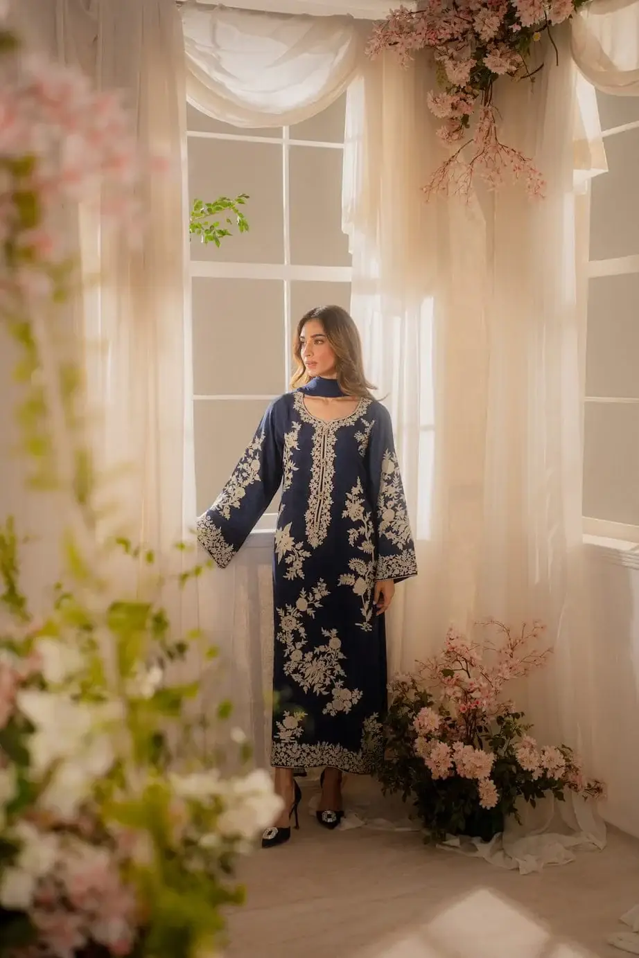 Elegant Women's Stitched Linen Suit with Embroidered Design - 3 Pcs