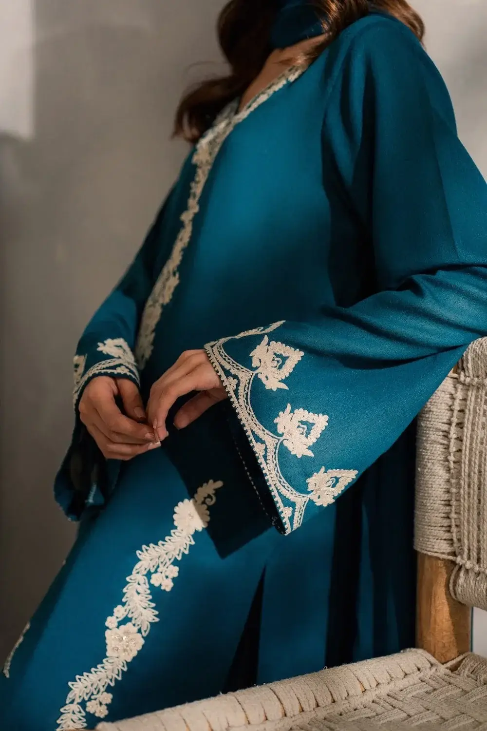 Stylish Embroidered Linen Suit - 3 Pcs Set