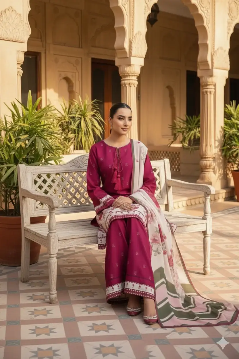 Beautifully Printed Silk Suit for Women - 3 Pcs Set