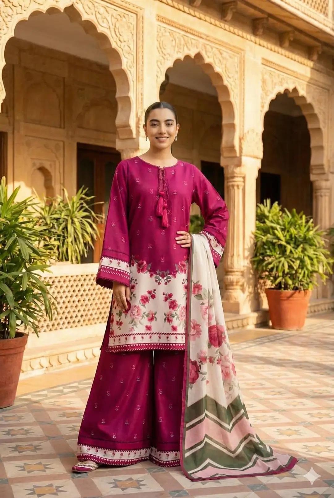 Beautifully Printed Silk Suit for Women - 3 Pcs Set