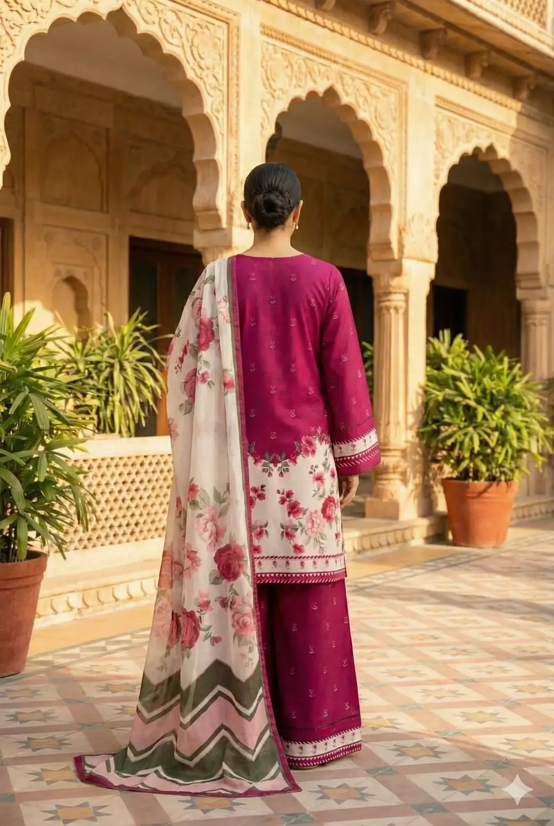 Beautifully Printed Silk Suit for Women - 3 Pcs Set