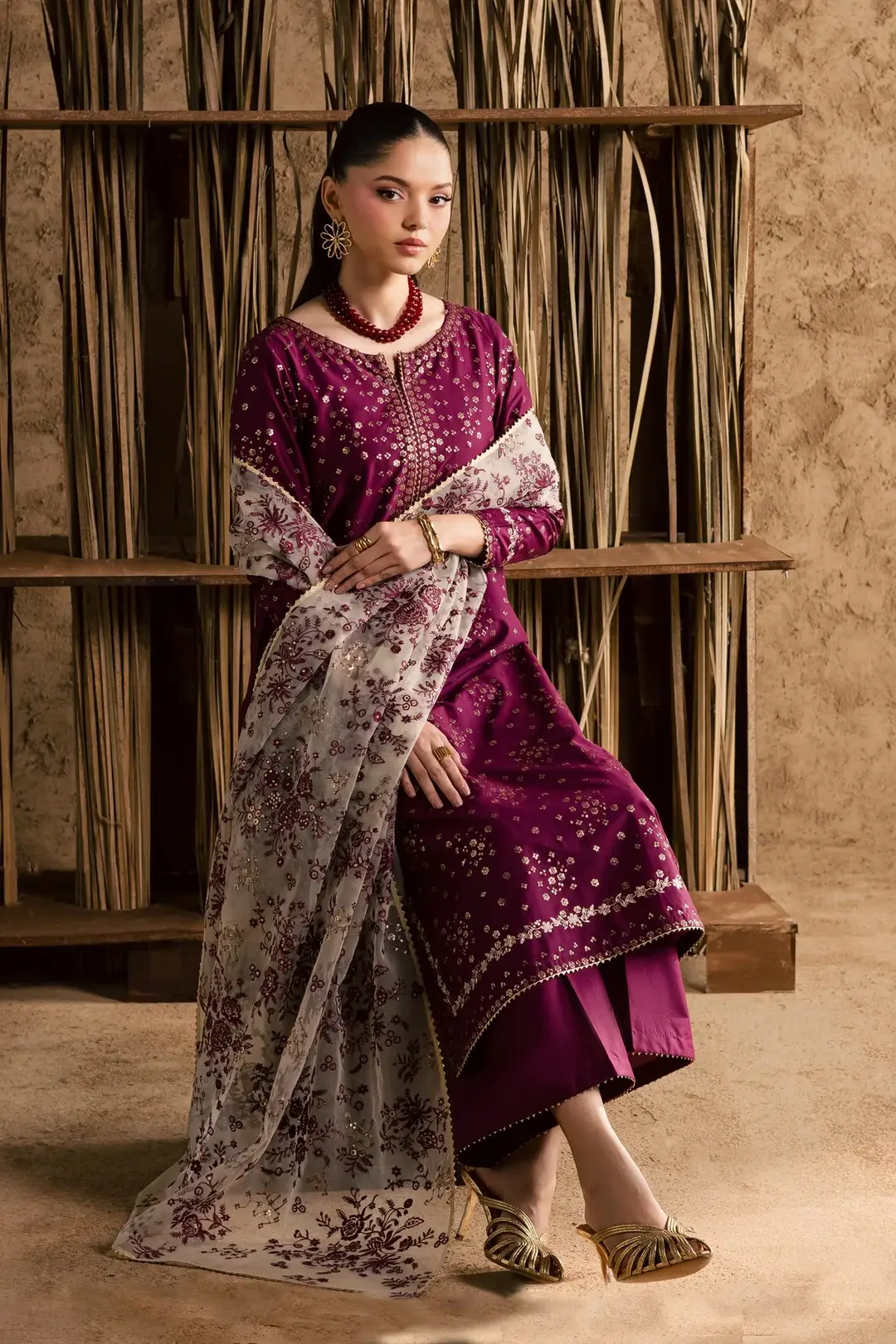 Stunning Embroidered Cotton Suit - 3 Pcs Set