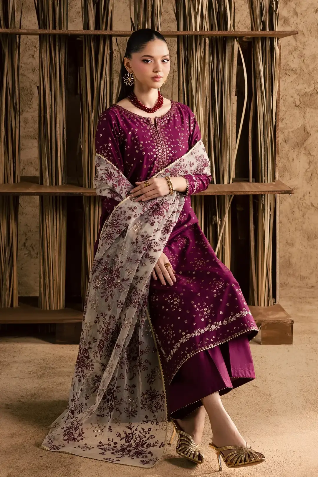 Stunning Embroidered Cotton Suit - 3 Pcs Set