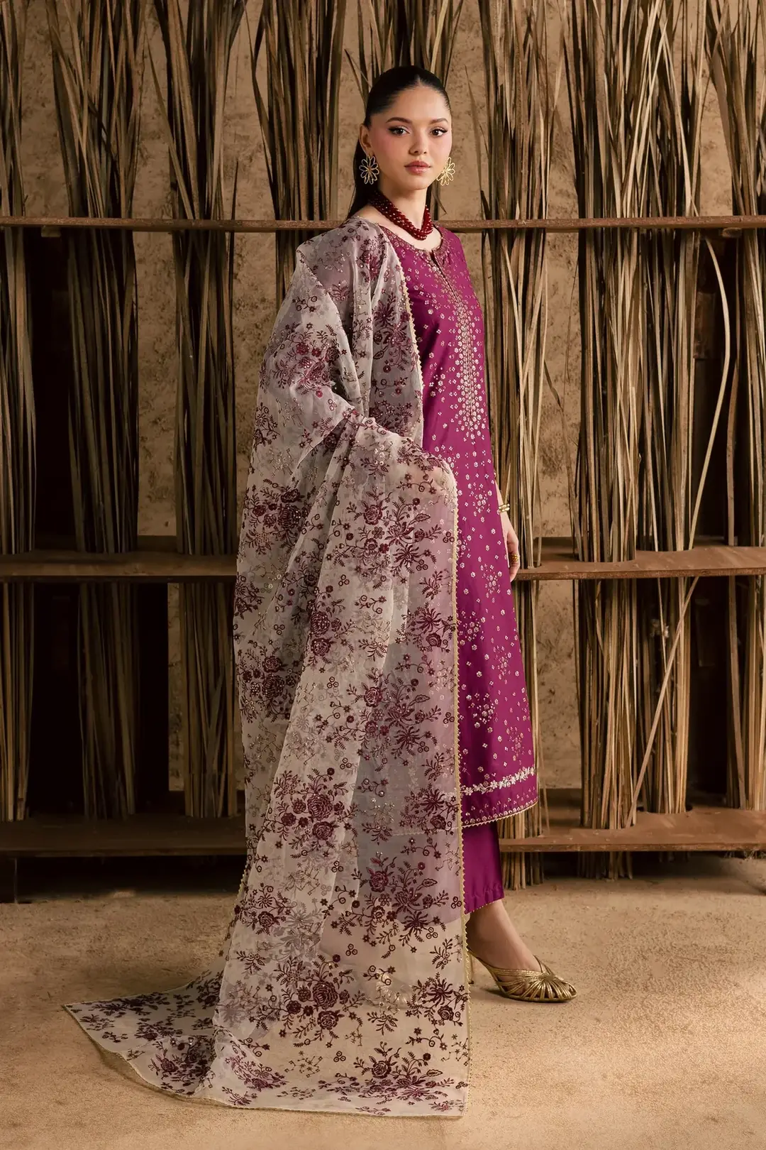 Stunning Embroidered Cotton Suit - 3 Pcs Set