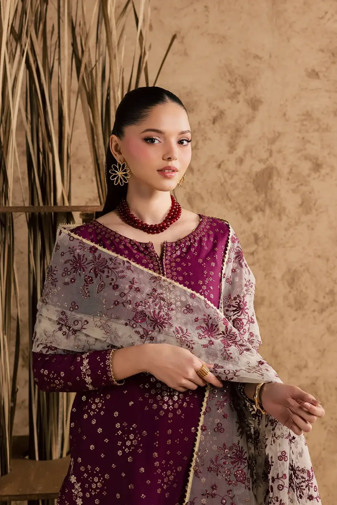 Stunning Embroidered Cotton Suit - 3 Pcs Set