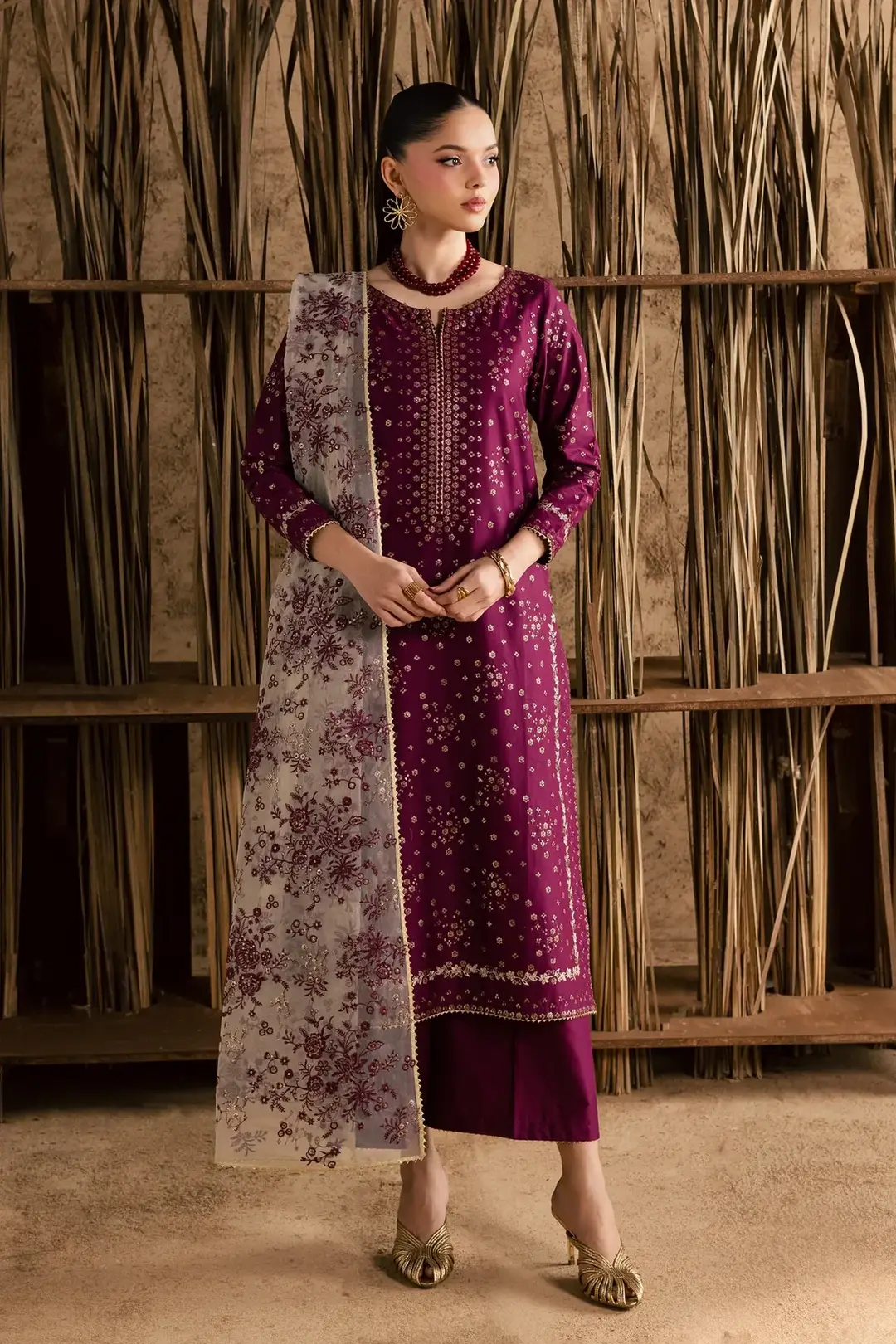 Stunning Embroidered Cotton Suit - 3 Pcs Set