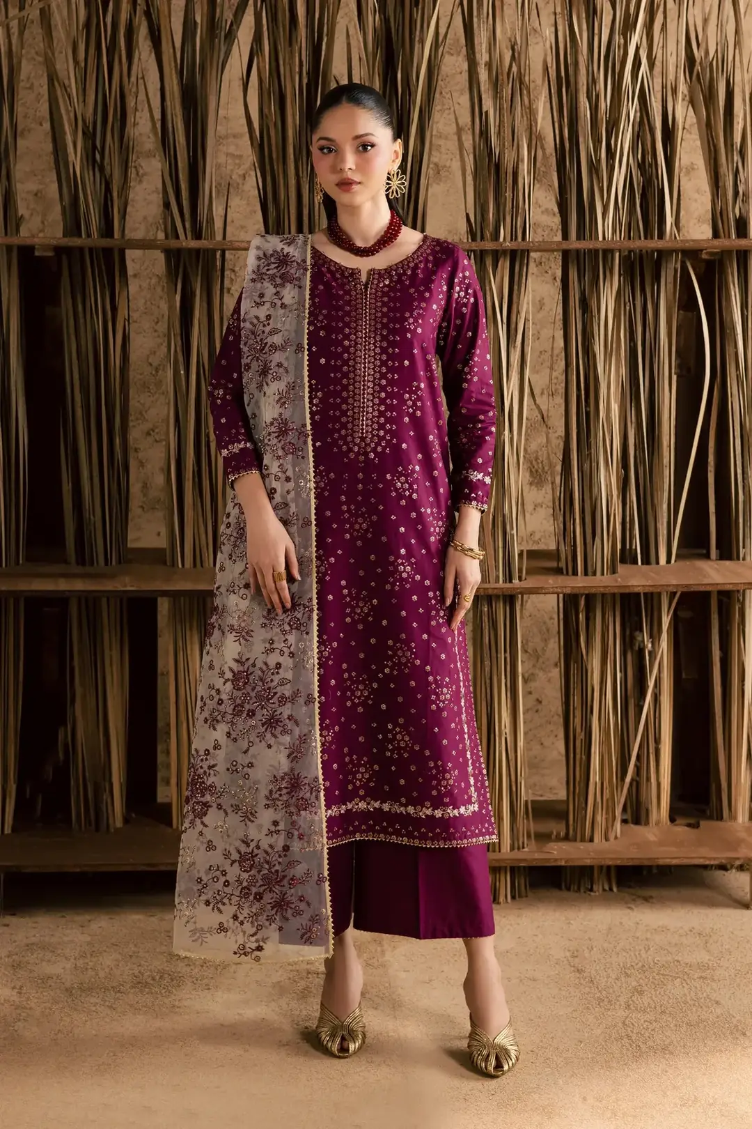 Stunning Embroidered Cotton Suit - 3 Pcs Set