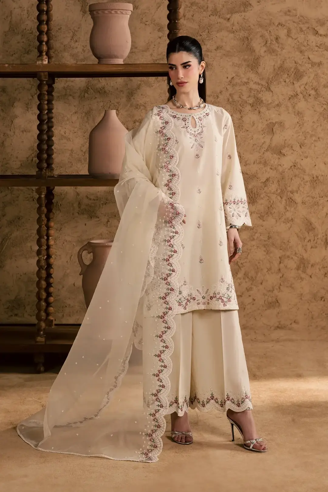 Women's Stitched Cotton Suit with Embroidery - 3 Pcs Set